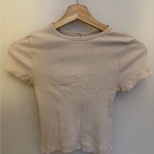 Ribbed Beige Short Sleeve Top